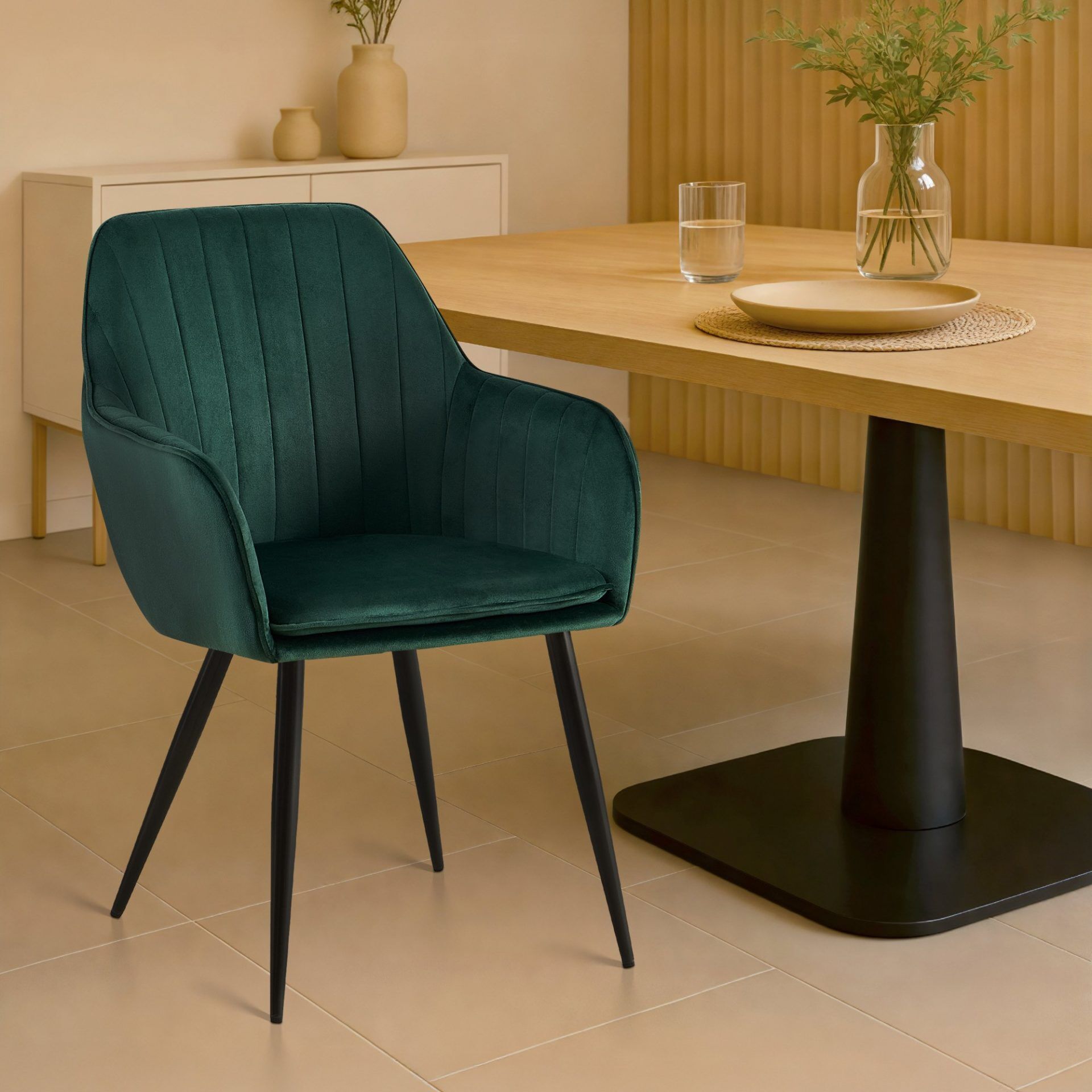 Esszimmerstuhl Cheryl Samt schwarz, grün