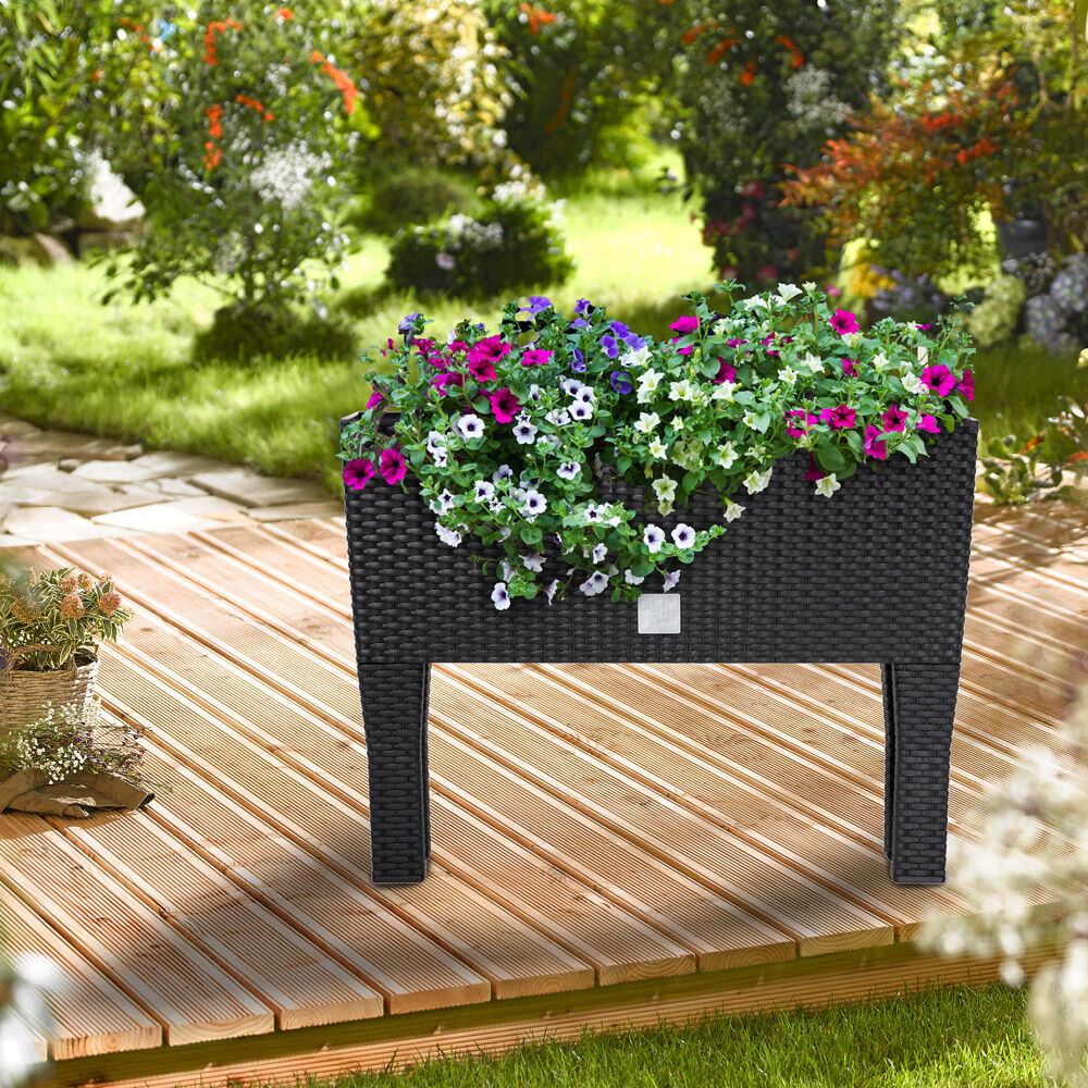 Hochbeet Polyrattanoptik Anthrazit 60x25x46cm Bewässerungssystem