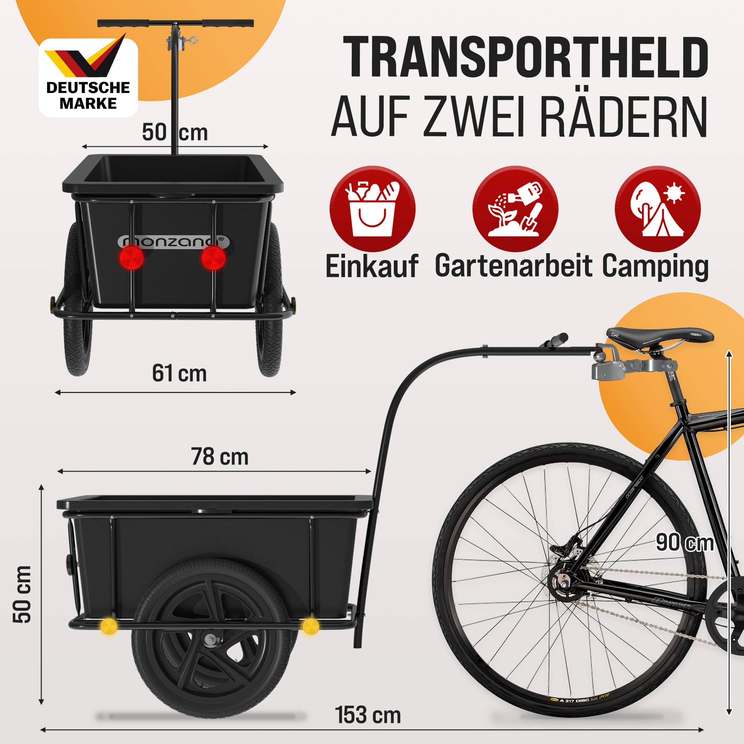 Fahrradanhänger Schwarz 90L inkl Kupplung