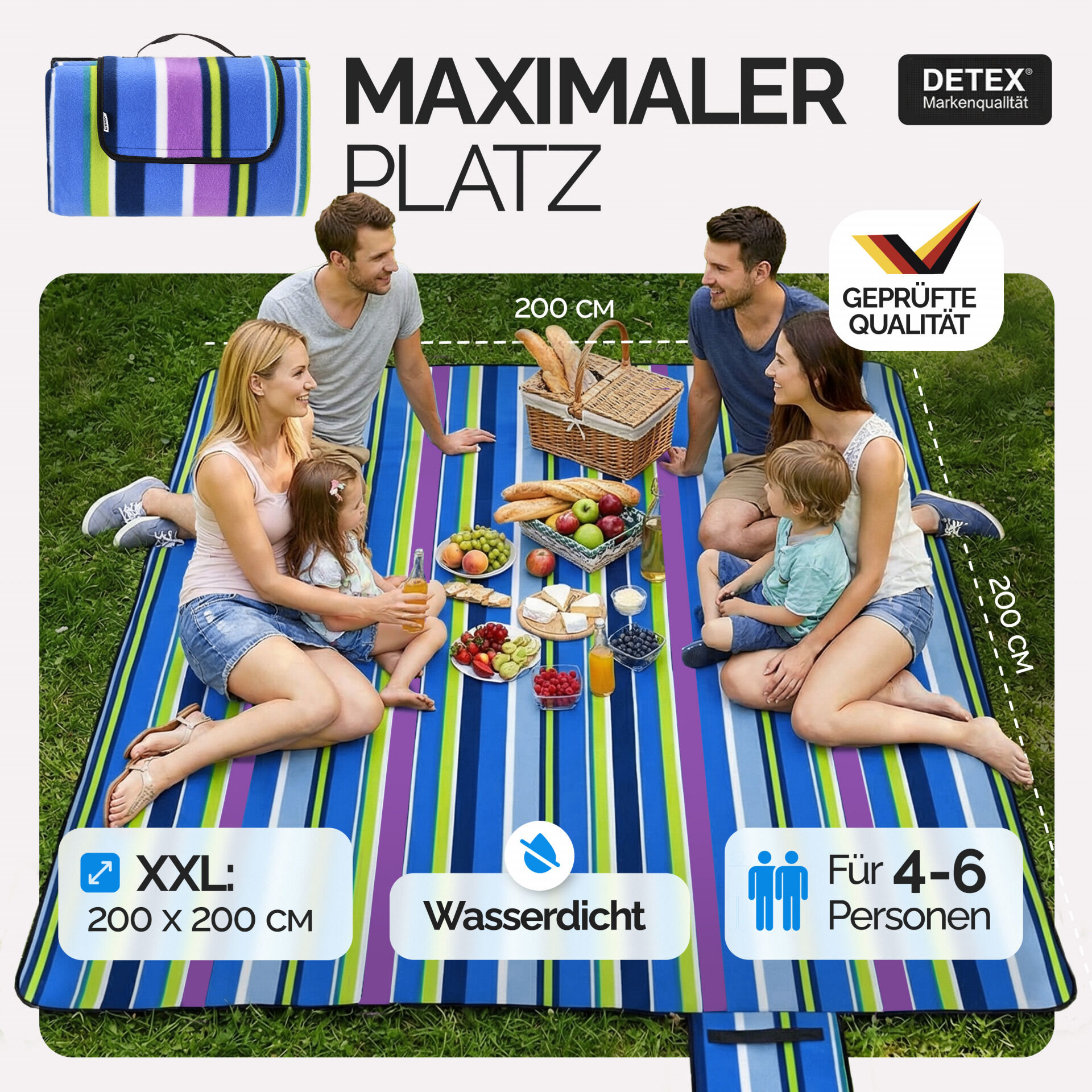 Picknickdecke Streifen 2x2m