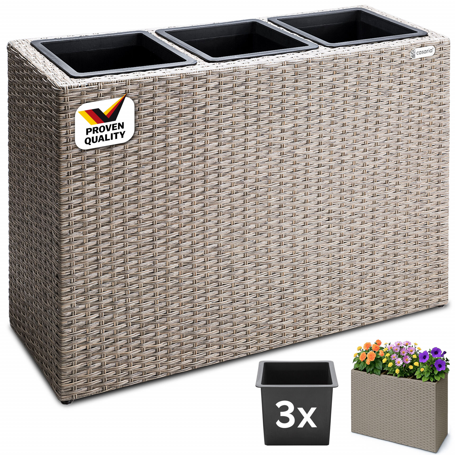 Polyrattan Blumentopf Creme 83x30,5x60cm