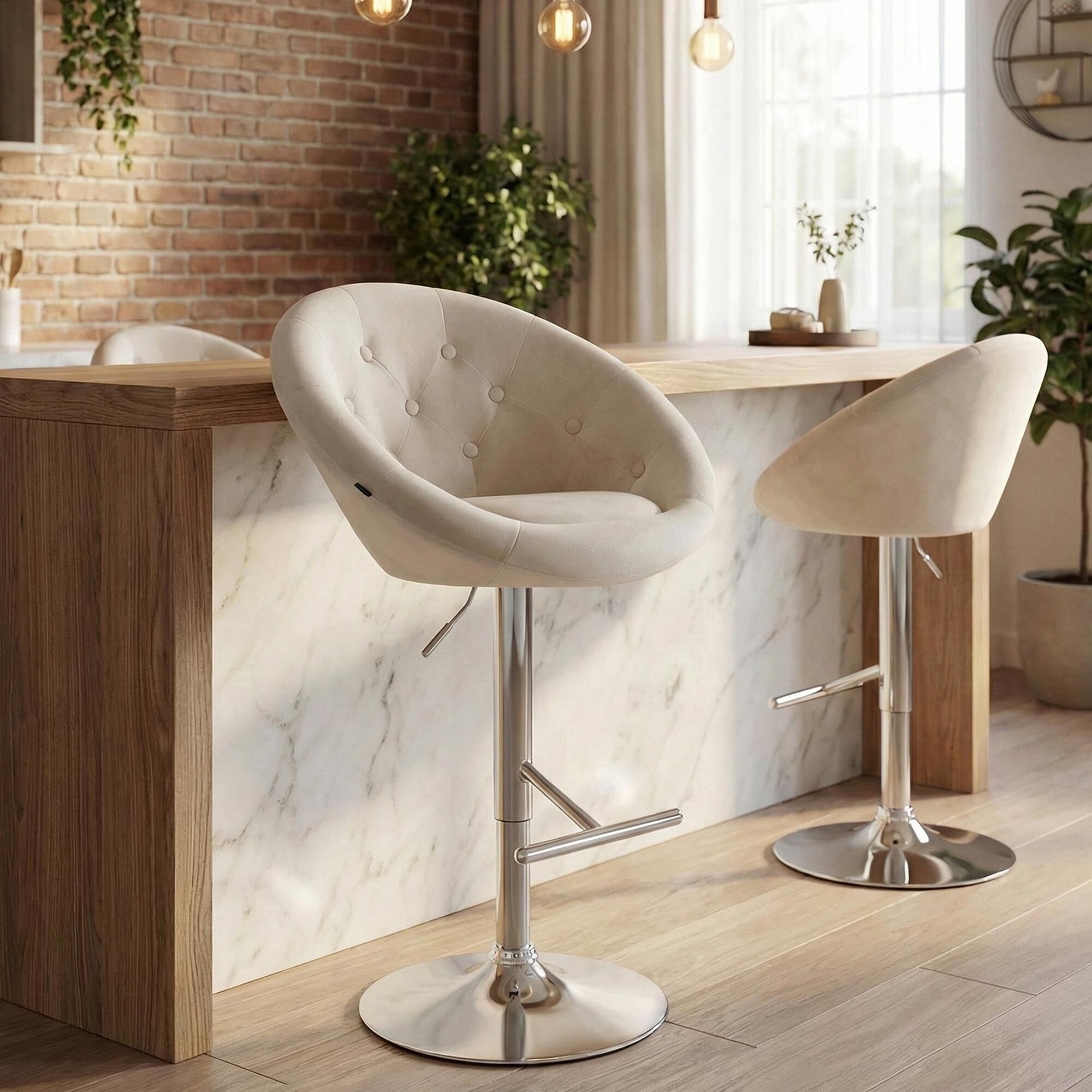 Barhocker London Samt chrom, creme