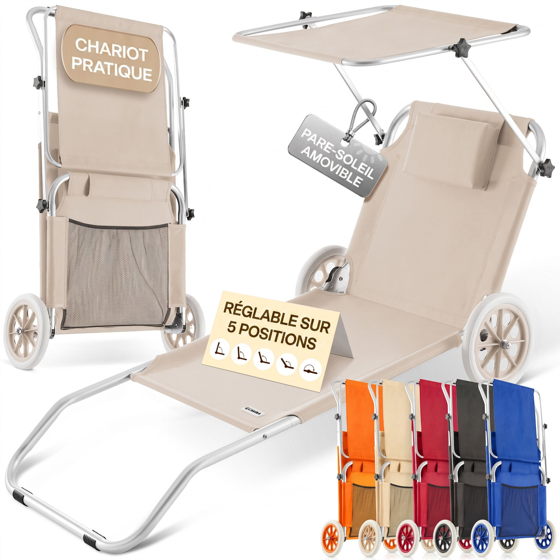 Gartenliege Kreta Beige Alu mit Rollen