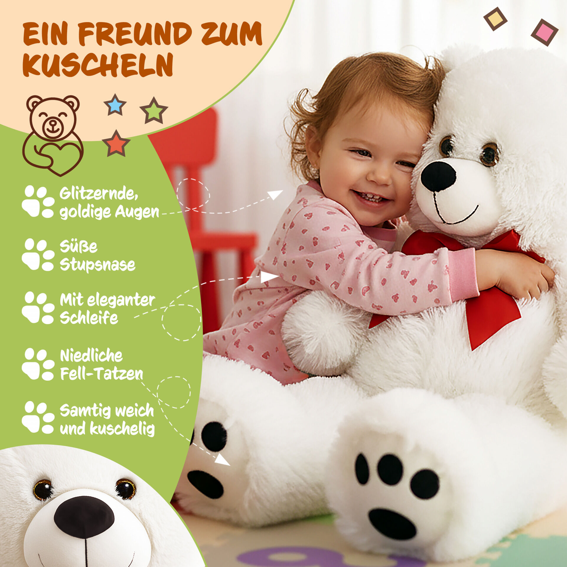Plüschtier Teddybär L Weiß 50cm