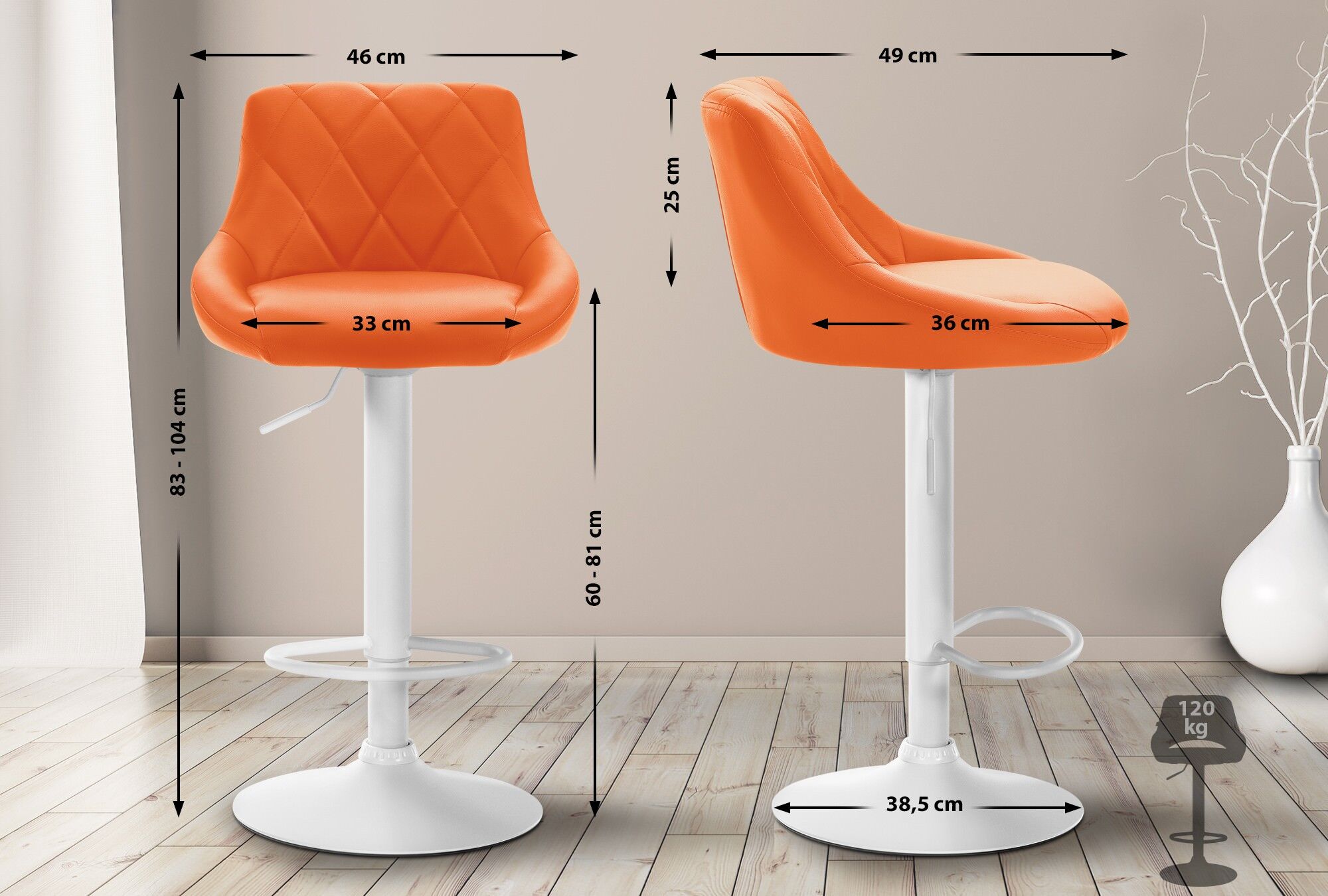 Barhocker Lazio Kunstleder weiß, orange