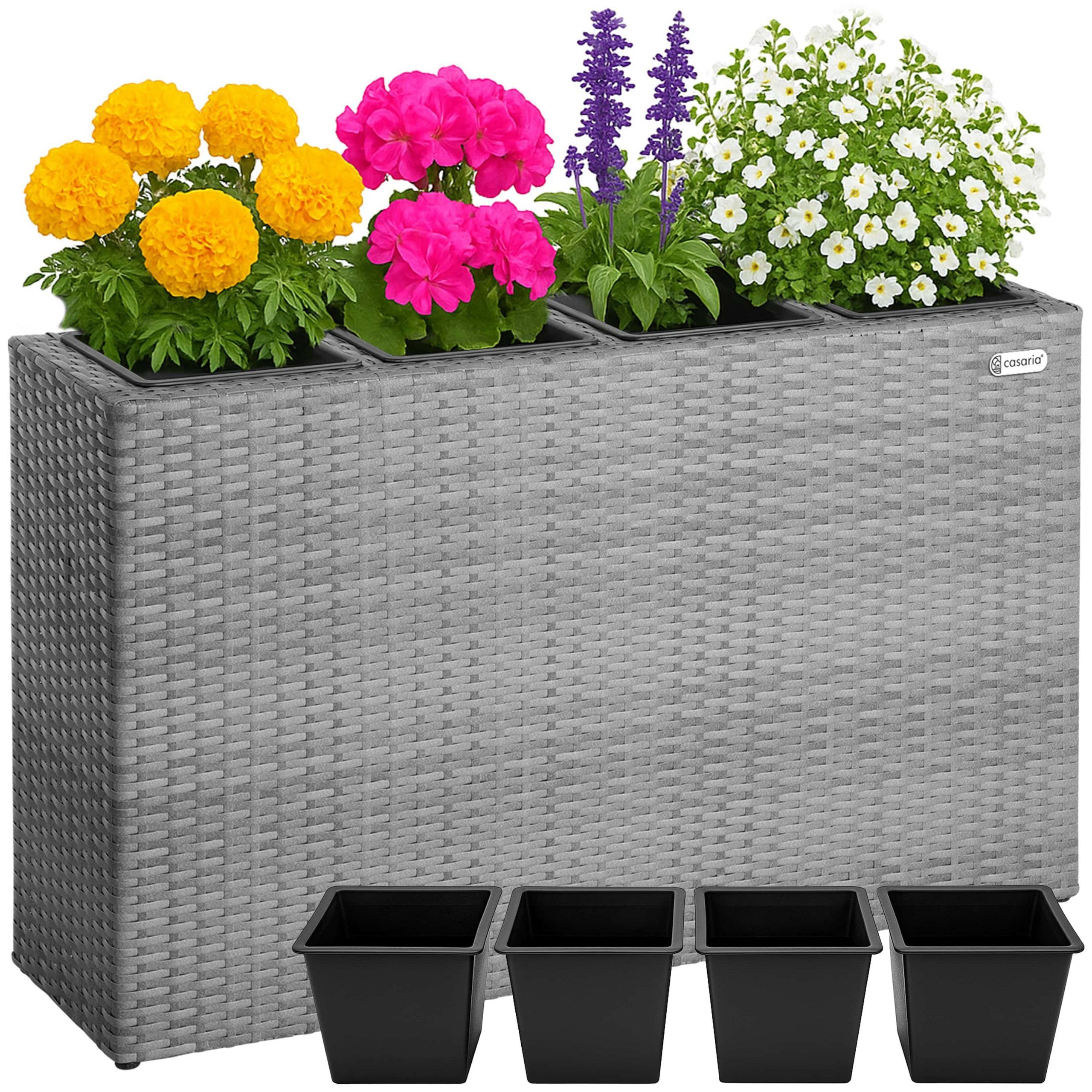 Polyrattan Blumentopf Grau 95x27x60cm