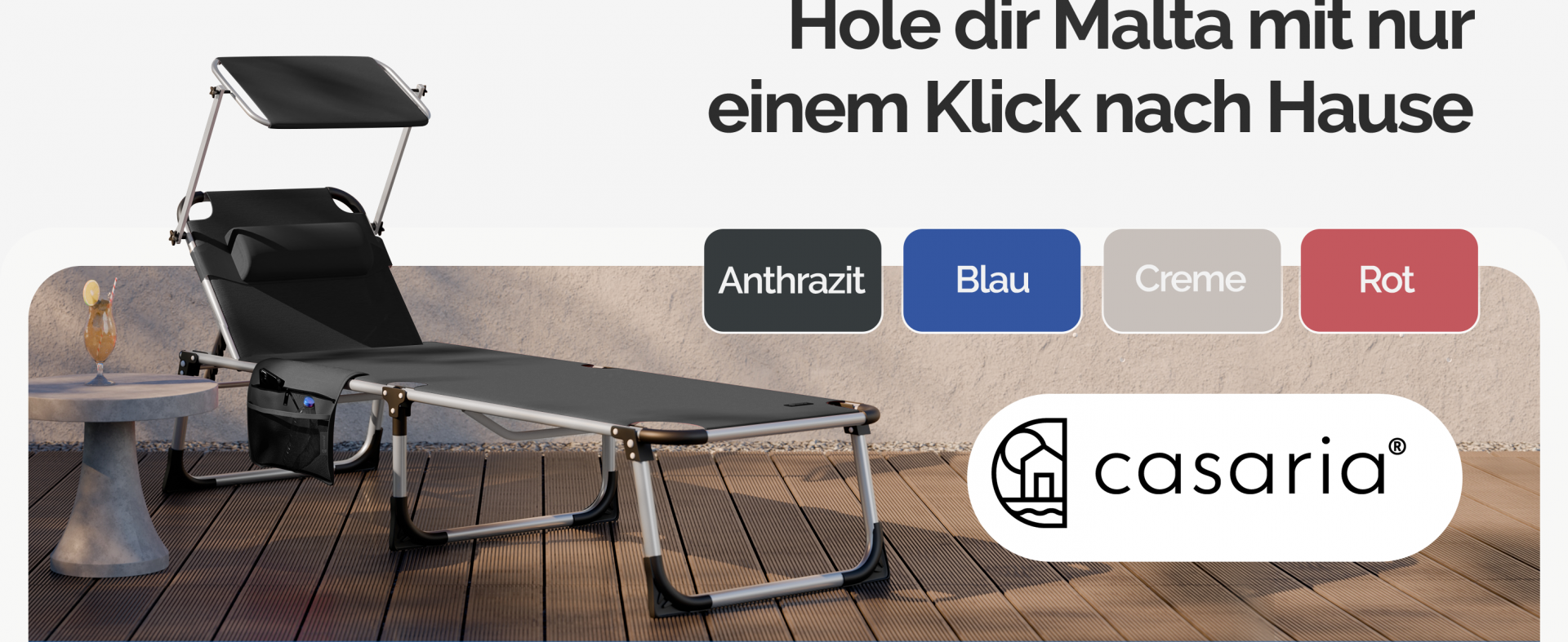 Gartenliege Malta Anthrazit 210x61x35cm Alu Sonnendach