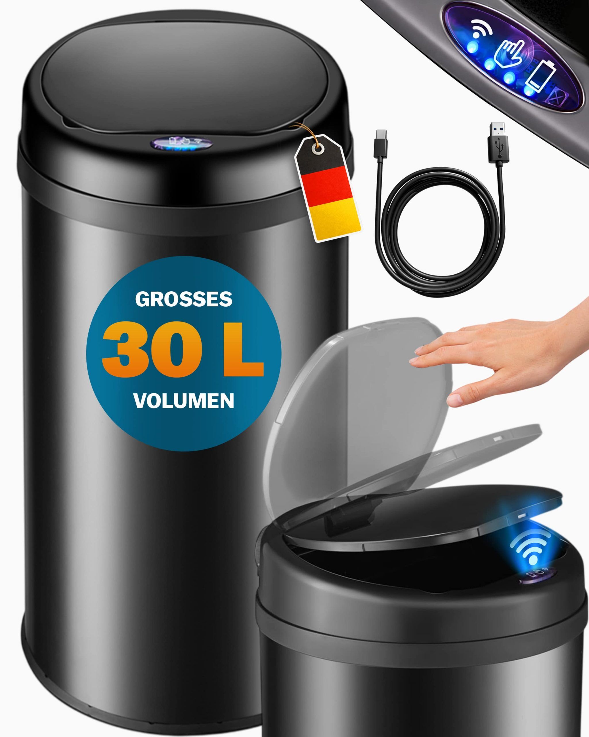 657607 Sensor Mülleimer Schwarz Edelstahl 30L