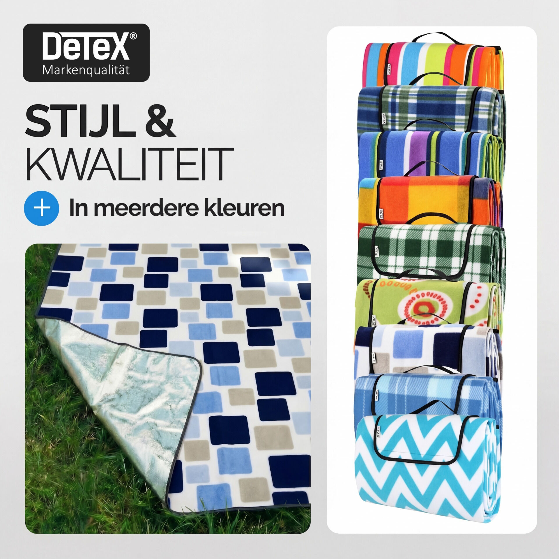 Picknickdecke Quadrate/Blau 2x2m